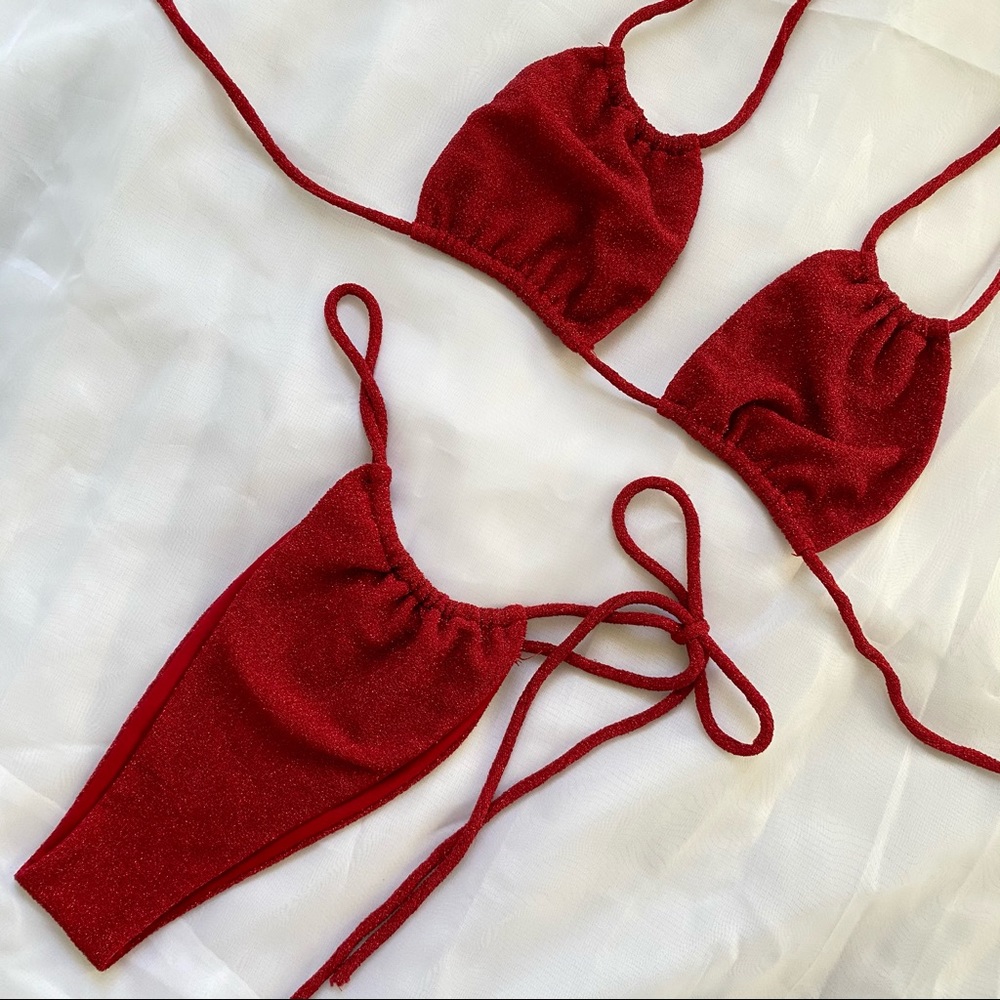 TICTOC LA NWT Multi Style Two Piece Swimsuit Set Sparkly Red